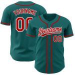 Personalized Teal Red and White Baseball Jersey - Authentic Custom Sports Apparel Personalized Teal Red-White Authentic Baseball