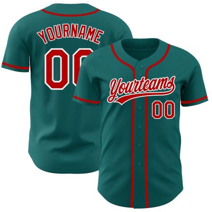 Personalized Teal Red and White Baseball Jersey - Authentic Custom Sports Apparel Personalized Teal Red-White Authentic Baseball