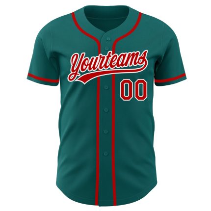 Personalized Teal Red and White Baseball Jersey - Authentic Custom Sports Apparel Personalized Teal Red-White Authentic Baseball