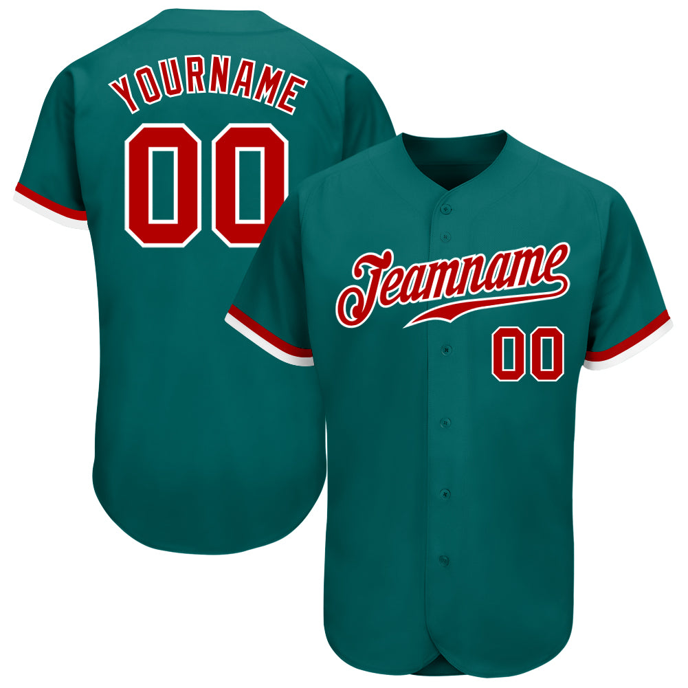 Custom Name and Number Authentic Baseball Jersey - Personalized Teal Red-White Team Gear Personalized Teal Red-White Authentic