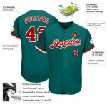 Custom Name and Number Authentic Baseball Jersey - Personalized Teal Red-White Team Gear Personalized Teal Red-White Authentic