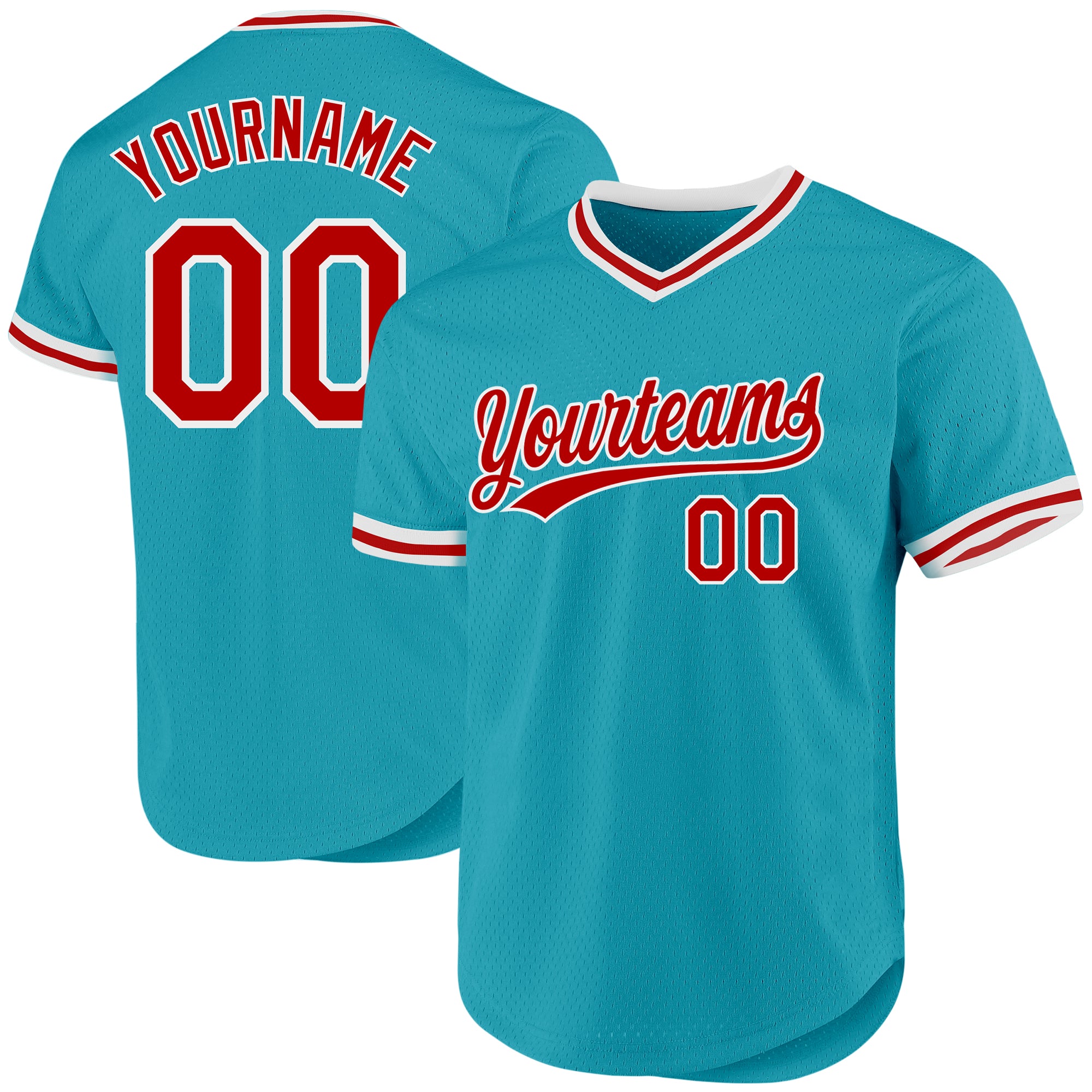 Custom Name Number Authentic Throwback Baseball Jersey - Personalized Teal Red White Team Jersey Personalized Teal Red-White