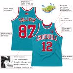 Custom Name Number Authentic Throwback Basketball Jersey - Personalized Teal Red White Team Jersey Personalized Teal Red-White