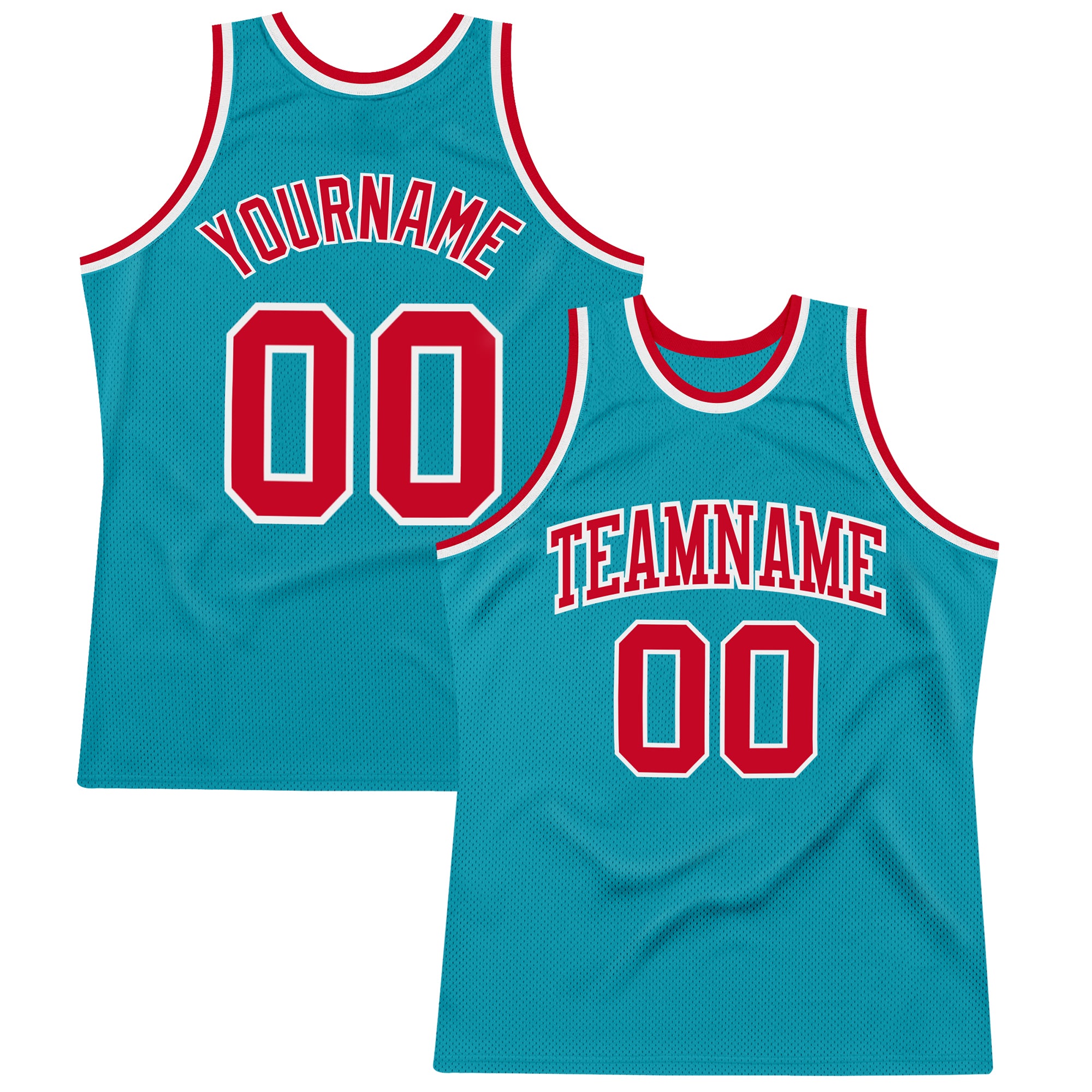 Custom Name Number Authentic Throwback Basketball Jersey - Personalized Teal Red White Team Jersey Personalized Teal Red-White