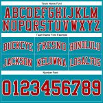 Custom Team Name Number Basketball Shorts - Authentic Teal Red-White Throwback Style Personalized Teal Red-White Authentic