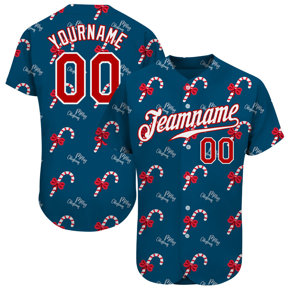 Custom Name Number 3D Christmas Baseball Jersey Teal Red White Personalized Team Gear Personalized Teal Red-White Christmas