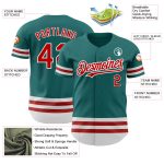 Custom Name and Number Authentic Baseball Jersey - Personalized Teal Red White Line Team Apparel Personalized Teal Red-White