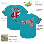 Custom Name Number Authentic Throwback Baseball Jersey - Personalized Red White Teal Mesh Team Jersey Personalized Teal Red-White