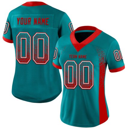 Custom Teal Red White Mesh Football Jersey - Personalized Name and Number, Drift Fashion Team Apparel Personalized Teal Red-White