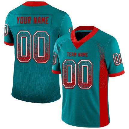 Custom Teal Red White Mesh Football Jersey - Personalized Name and Number, Drift Fashion Team Apparel Personalized Teal Red-White