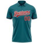 Custom Personalized Teal Red-White Golf Polo Shirt with Name and Number - Performance Vapor Team Apparel Personalized Teal