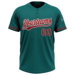 Custom Teal Red-White Unisex Softball Jersey - Two-Button Design, Personalized доступно Personalized Teal Red-White Two-Button