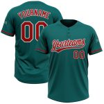 Custom Teal Red-White Unisex Softball Jersey - Two-Button Design, Personalized доступно Personalized Teal Red-White Two-Button
