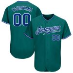 Custom Personalized Teal and White Authentic Baseball Jersey with Team Name and Number Personalized Teal Royal-White Authentic