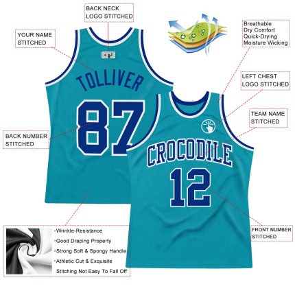 Custom Name and Number Teal Royal-White Basketball Jersey - Personalized Authentic Throwback Design Personalized Teal Royal-White