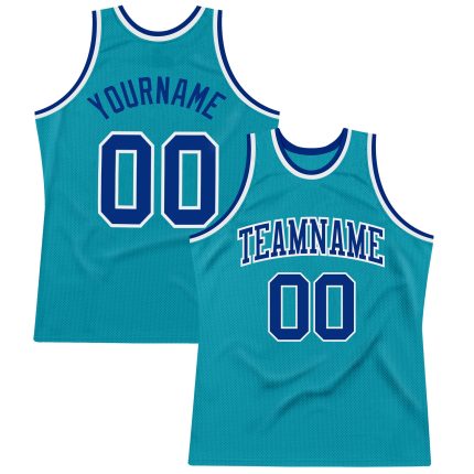 Custom Name and Number Teal Royal-White Basketball Jersey - Personalized Authentic Throwback Design Personalized Teal Royal-White