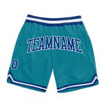 Custom Team Name Number Authentic Throwback Basketball Shorts in Teal Royal-White - Personalized Sportswear Personalized