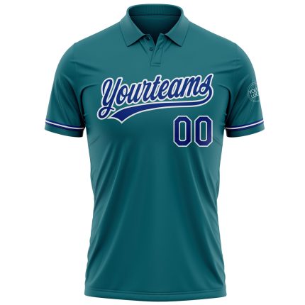 Personalized Teal Royal-White Golf Polo Shirt with Custom Name and Number - Performance Vapor Team Apparel Personalized Teal