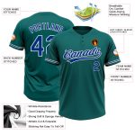 Custom Softball Jersey with Name and Number - Teal Royal-White Two-Button Unisex Design Personalized Teal Royal-White Two-Button