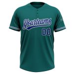 Custom Softball Jersey with Name and Number - Teal Royal-White Two-Button Unisex Design Personalized Teal Royal-White Two-Button