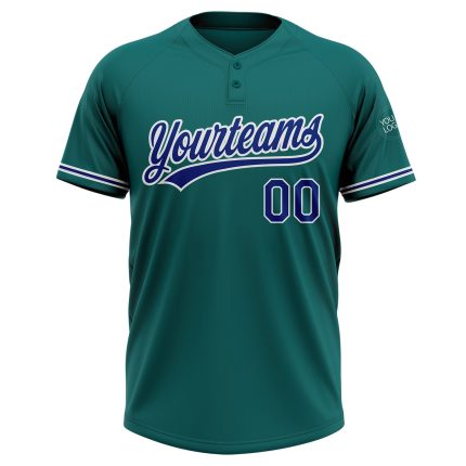 Custom Softball Jersey with Name and Number - Teal Royal-White Two-Button Unisex Design Personalized Teal Royal-White Two-Button