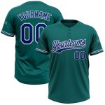 Custom Softball Jersey with Name and Number - Teal Royal-White Two-Button Unisex Design Personalized Teal Royal-White Two-Button