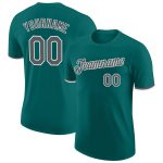 Custom Performance T-Shirt with Team Name and Number, Personalized Teal Steel Gray-White Design Personalized Teal Steel Gray-White