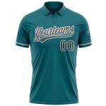 Custom Teal Gray Performance Vapor Golf Polo Shirt with Personalized Team Name and Number Personalized Teal Steel Gray-White
