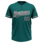 Custom Name and Number Unisex Softball Jersey - Teal Steel Gray-White Two-Button Design Personalized Teal Steel Gray-White