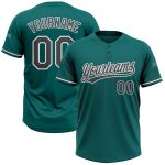 Custom Name and Number Unisex Softball Jersey - Teal Steel Gray-White Two-Button Design Personalized Teal Steel Gray-White