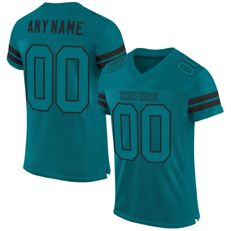 Customizable Teal Football Jersey with Team Name and Number - Authentic Mesh Sport Apparel Personalized Teal Teal-Black Mesh