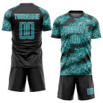 Custom Name and Number Soccer Uniform Jersey - Personalized Teal and Black Sublimation Team Gear Personalized Teal Teal-Black