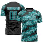Custom Name and Number Soccer Uniform Jersey - Personalized Teal and Black Sublimation Team Gear Personalized Teal Teal-Black
