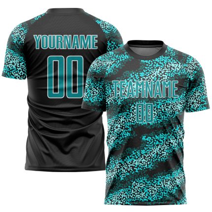 Custom Name and Number Soccer Uniform Jersey - Personalized Teal and Black Sublimation Team Gear Personalized Teal Teal-Black