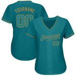 Custom Name and Number Teal Gold Authentic Baseball Jersey - Personalized Team Apparel Personalized Teal Teal-Old Gold Authentic