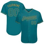 Custom Name and Number Teal Gold Authentic Baseball Jersey - Personalized Team Apparel Personalized Teal Teal-Old Gold Authentic