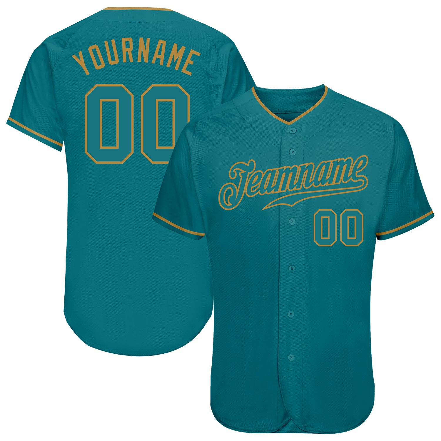 Custom Name and Number Teal Gold Authentic Baseball Jersey - Personalized Team Apparel Personalized Teal Teal-Old Gold Authentic