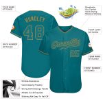 Custom Name and Number Teal Gold Authentic Baseball Jersey - Personalized Team Apparel Personalized Teal Teal-Old Gold Authentic