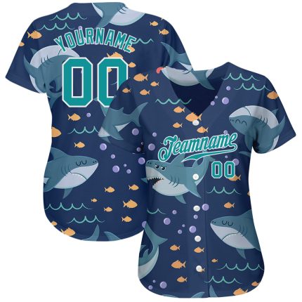 Personalized Sharks Baseball Jersey - Teal White 3D Pattern Design Authentic Sportswear Personalized Teal Teal-White 3D Pattern