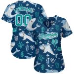 Custom Sharks Baseball Jersey with Personalized Name and Number, Teal 3D Pattern Design, Authentic Team Apparel Personalized