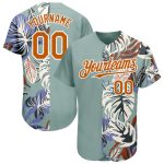Personalized Teal Baseball Jersey with Texas Orange-White 3D Pattern, Custom Name & Number, Hawaii Tropical Palm Leaves Design