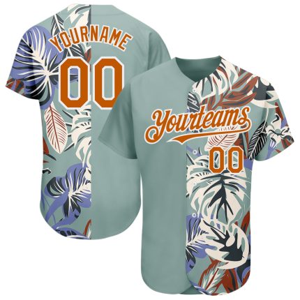 Personalized Teal Baseball Jersey with Texas Orange-White 3D Pattern, Custom Name & Number, Hawaii Tropical Palm Leaves Design