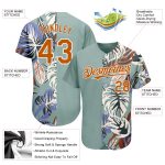 Personalized Teal Baseball Jersey with Texas Orange-White 3D Pattern, Custom Name & Number, Hawaii Tropical Palm Leaves Design