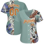 Personalized Teal Baseball Jersey with Texas Orange-White 3D Pattern, Custom Name & Number, Hawaii Tropical Palm Leaves Design