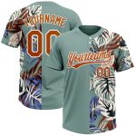 Custom Teal Texas Orange-White Softball Jersey with 3D Tropical Palm Leaves, Unisex Two-Button, Personalized Name & Number