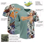 Custom Teal Texas Orange-White Softball Jersey with 3D Tropical Palm Leaves, Unisex Two-Button, Personalized Name & Number