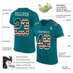 Custom Name and Number Vintage USA Flag Football Jersey Teal Cream Mesh Authentic Team Apparel Personalized Teal Vintage