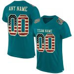 Custom Name and Number Vintage USA Flag Football Jersey Teal Cream Mesh Authentic Team Apparel Personalized Teal Vintage
