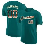Personalized City Cream Performance T-Shirt with Vintage Teal USA Flag - Custom Name & Number Personalized Teal Vintage USA