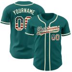 Custom Name & Number Personalized Teal USA Flag Vintage Baseball Jersey, Authentic Cream Design Personalized Teal Vintage